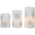 thumbnail image 4 of Northlight LED Flameless Flickering Wax Pillar Snowflake Christmas Candles - 6" - Set of 3, 4 of 7