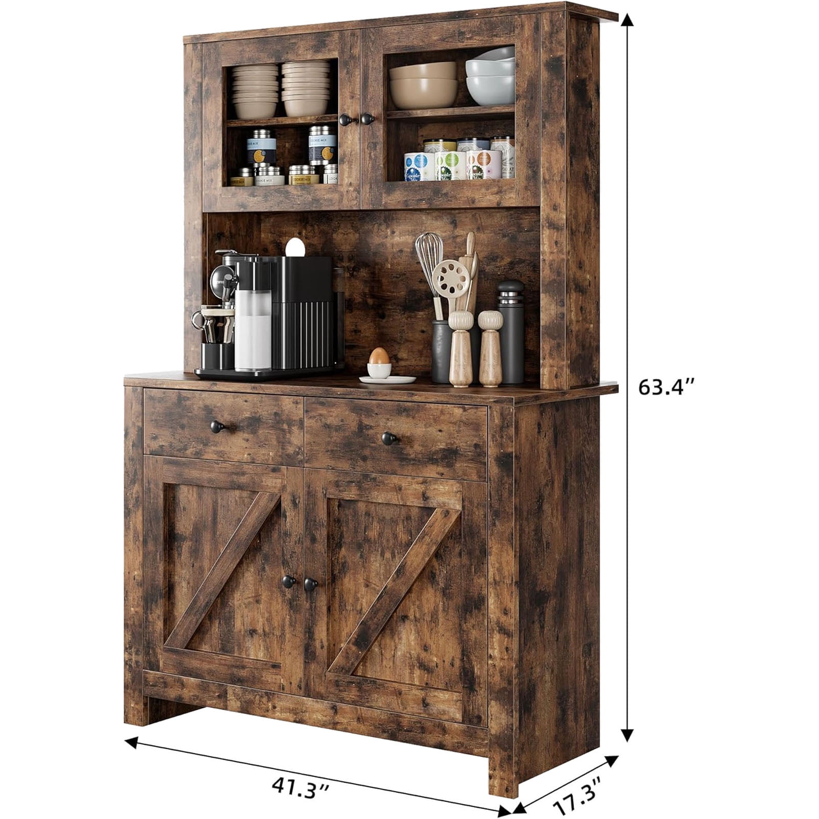 Kitchen Pantry Cabinet with Microwave Stand, Freestanding Hutch Cabinet with Buffet Cupboard, Tall Storage Cabinets with Adjustable Shelves for Kitchen, Dining Room