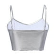 thumbnail image 4 of FYMNSI Women's Sexy Shiny Metallic Spaghetti Strap Crop Tube Top Holographic Tops Clubwear XXL s-Sliver, 4 of 5
