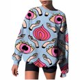 thumbnail image 1 of Pompotops Chandails en Molleton Oversize à Col Rond pour Femmes, Manches Longues, Blouse, T-shirt, 1 of 4
