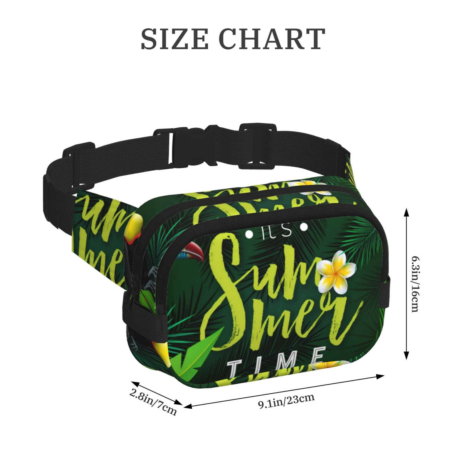 Picia Tropical Summer Vibes Print Square Double-Layer Waist Bag Mini Adjustable Waist Belt Bag Exercise Running Travel Hiking