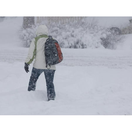 A Pedestrian Walks Through Deep Snow Wearing Cold Weather Clothing During a Winter Storm Print Wall Art By Jon Van de