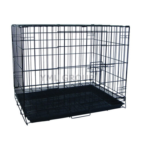 YML Double Door Pet Kennel w/ Plastic Tray, Black, 48"L