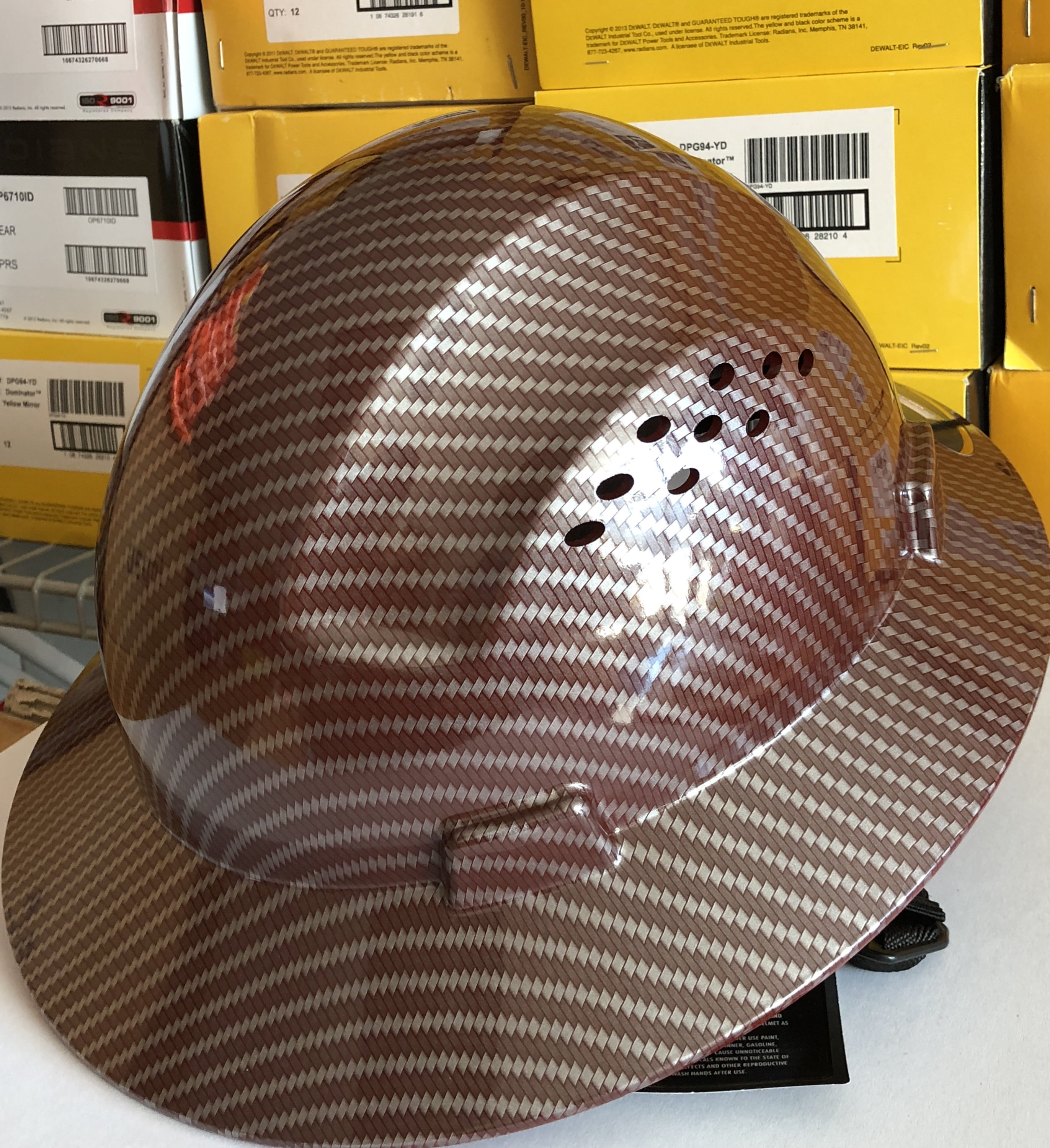 Full Brim Hard Hat HDPE Hydro Dipped Red Full Brim Hard Hat with Fas-trac Suspension