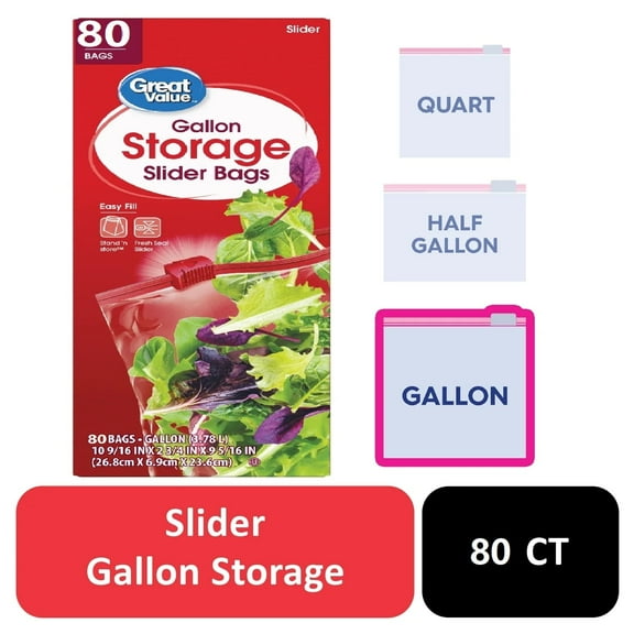 Fresh Seal Slider Zipper Bags, Gallon Storage, 80 Count