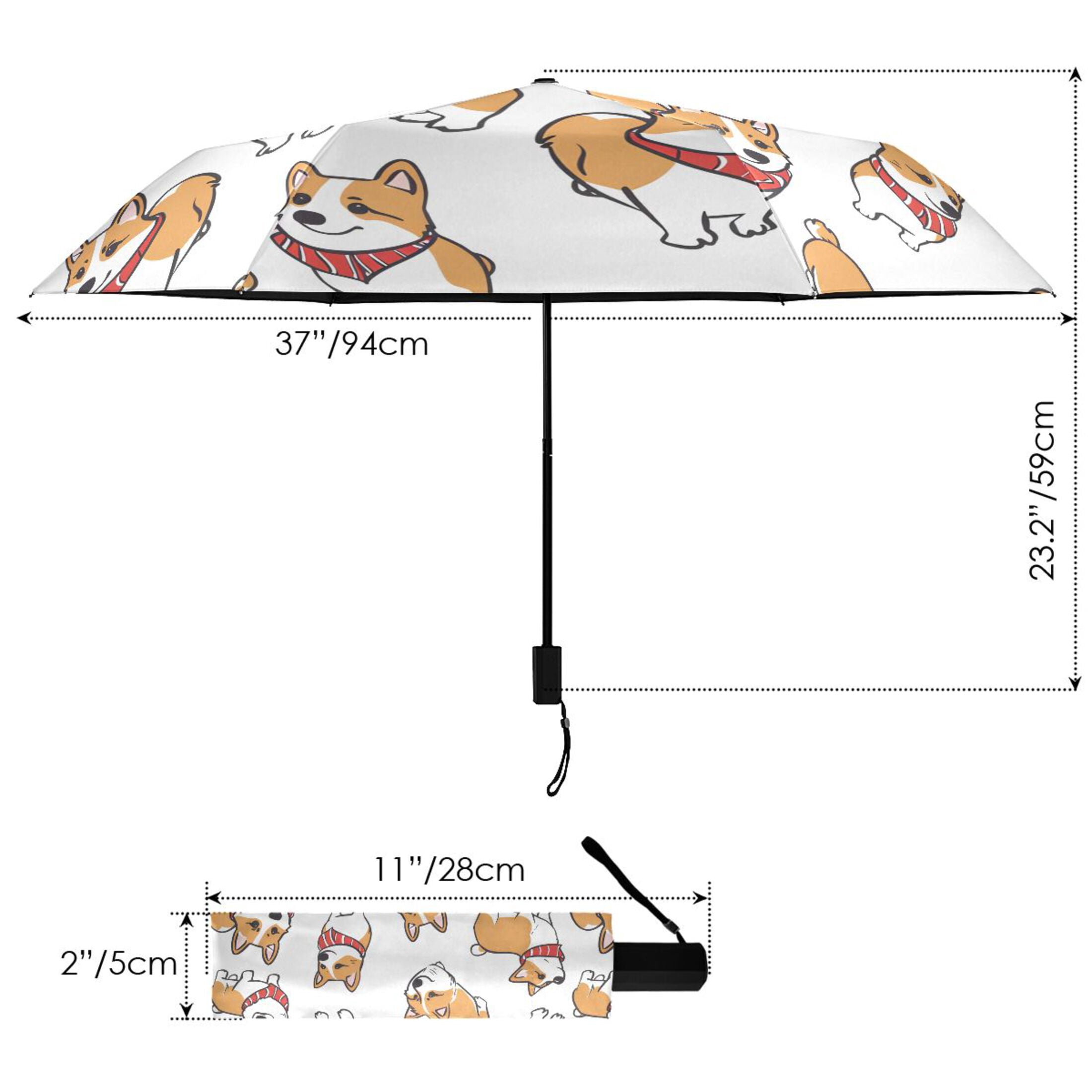 Corgi Dog with Scarves Compact Sun Umbrella Windproof Travel Umbrellas for Rain Strong Portable UV Protection