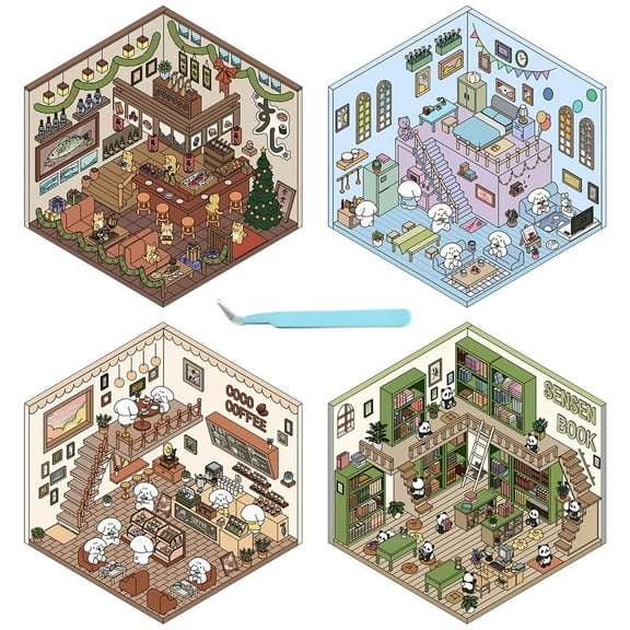 Hanmun DIY 4 Sets 3d Sticker Scene Make Your Own for Adult Kids Relief Stress Pass The Time