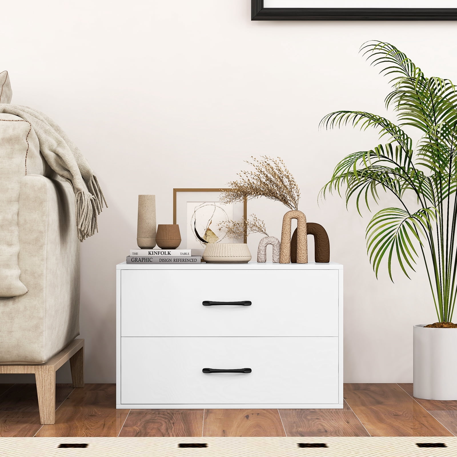Costway 2-Drawer Dresser Stackable Horizontal Storage Organizer w/Handles White