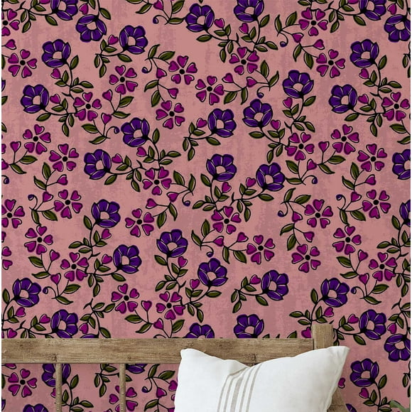 S4Sassy Peel & Stick Vinyl Wallpaper, Floral Wall Paper Contact Paper Waterproof - Pink, 25"X60", Textured Finish, Removable Asian Style Covering For Home Decor In Bedrooms & Living Areas