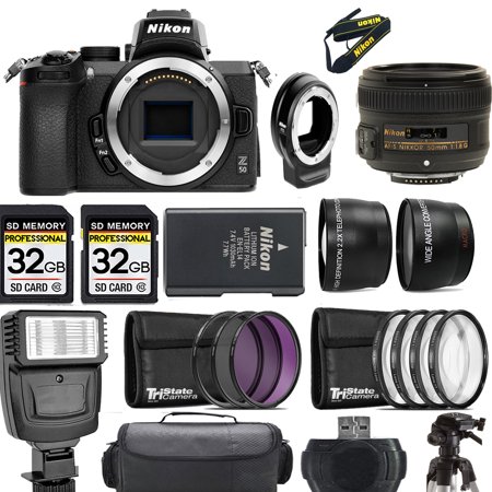 Nikon Z50 Mirrorless Camera +50mm f/1.8 Lens +FTZ Adapter+ Flash- Kit