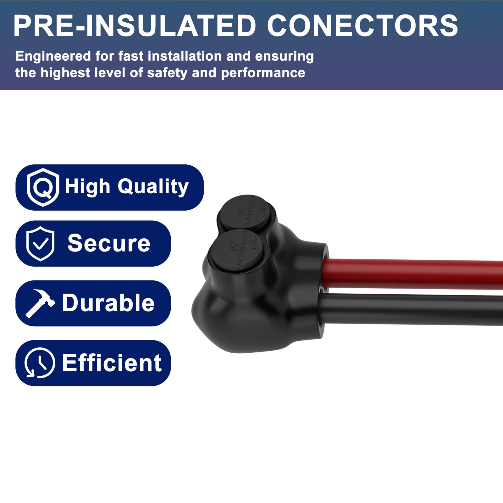5 Pcs Insulated Multi Cable Connectors 2 Port Single Entry Splice Electrical Power Connector Black Interconnect Terminals Pre Filled Wire Connectors (2-14AWG Wire Range)