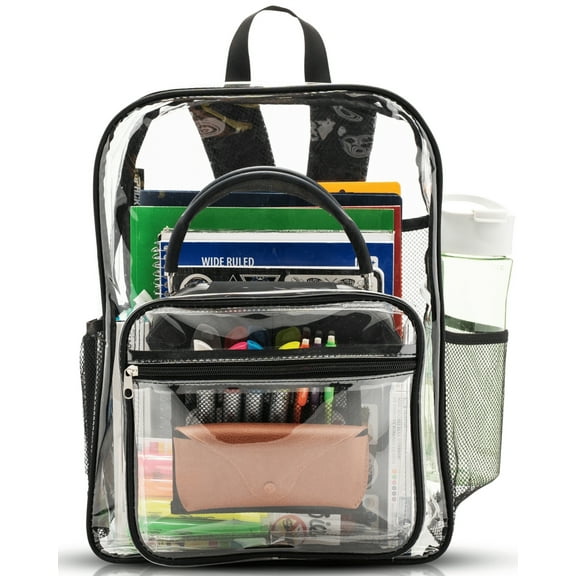 JPACK Clear Backpack – Heavy Duty Transparent Bookbag for Adults and Teens | School, Work, Travel, Stadiums (Black)