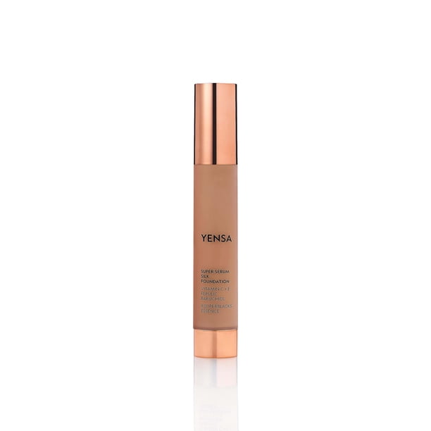 Maquillaje de base de suero YENSA - Base de total súper seda enriquecida con péptidos vitamina C y ácido ferúlico para ayudar a reducir las líneas finas, arrugas y ojeras - Medio 2 (1 oz)