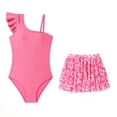 thumbnail image 5 of CUZIBR Kids Girls Swimsuits Two Piece Bikini Sets One Shoulder Ruffles Sleeveless Sport Bathing Suits With High Waist Pleated Skirts Cover Up Cozy Swimwear Beach Pool Beachwear,Hot Pink1,15-16 Years, 5 of 5