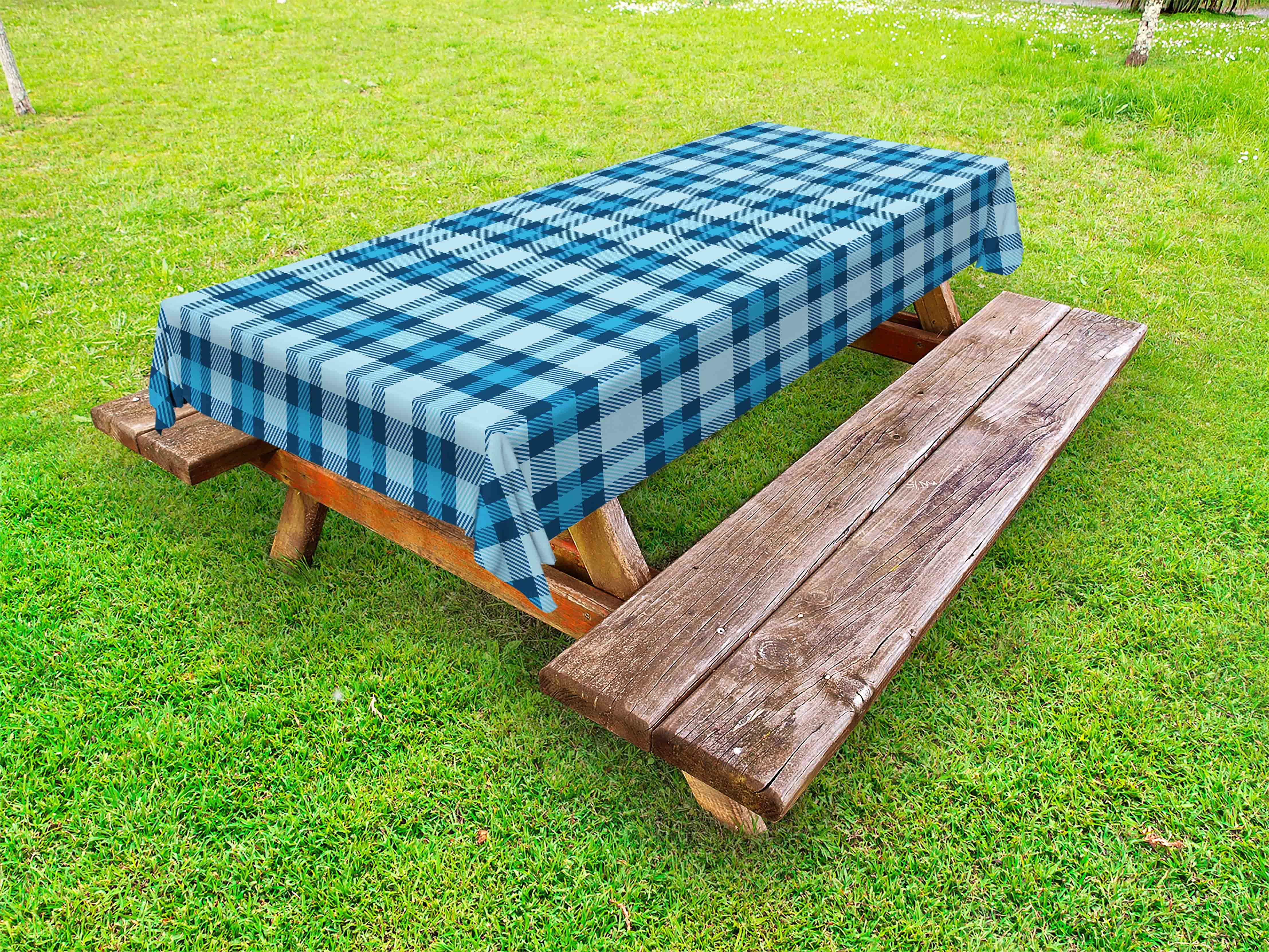 Checkered Outdoor Tablecloth, Intersecting Stripes and Squares Picnic