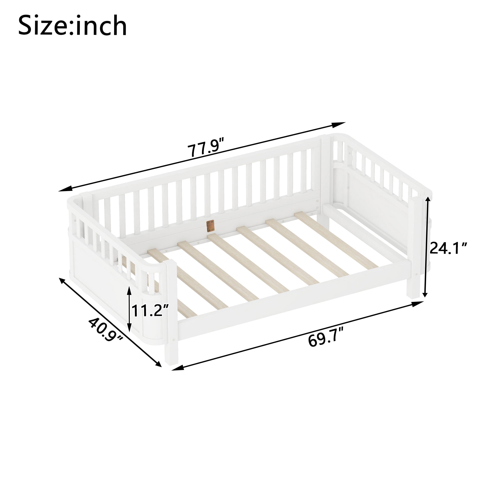 Mirightone Twin Size Montessori Bed with Guardrails and Removable Side Rails, Low to Ground Wood Bed Frame