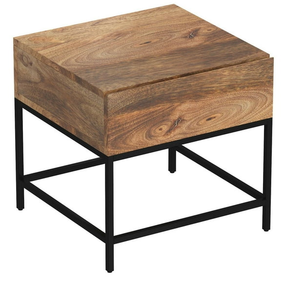 Table d'appoint industrielle chic en bois massif et fer forgé – naturel brûlé