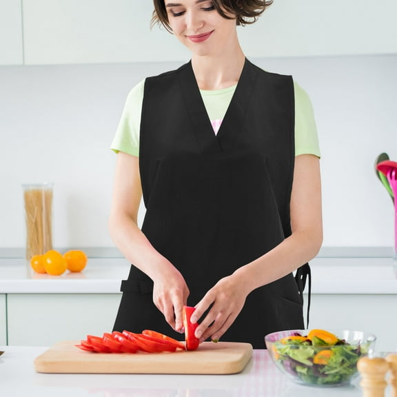 KALLORY Sleeveless Black Hairdresser Apron with Mesh Back and Front Pockets for Salon Use