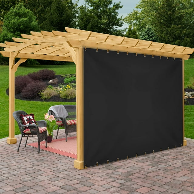 COVERS&ALL Rideau Extérieur en Vinyle pour Meubles de Patio 12 Oz, Rideaux Occultants Résistants aux Intempéries pour Fenêtre de SALLe à Manger avec Œillets Antirouille pour Pergola, Porche, Gazebos (4 Pieds H x 7 Pieds L, Noir)