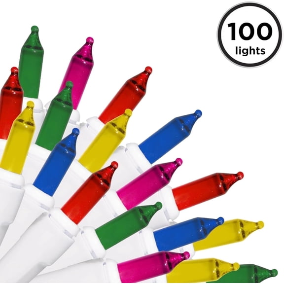 Brite Star 100 Count Mini String Christmas Lights, Multi - 22 feet Indoor/Outdoor Christmas Tree Lights with White Wire