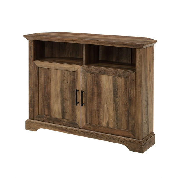 Walker Edison 44" Grooved Door Corner TV Stand in Reclaimed Barnwood