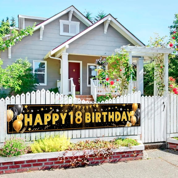 Happy 18th Birthday Yard Banner, 300x50cm Birthday Banner, Large 18th Birthday Party Yard Background