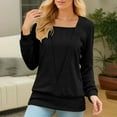 thumbnail image 2 of biudgviw Lounge Tops for Women Fall Slim Long Sleeve Square Neck Basic T-Shirts Soft Stretch Solid Color Pullover Shirts, 2 of 7
