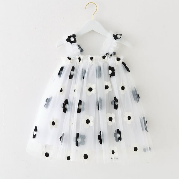 DAETIROS Girls Floral Tulle Dress Sleeveless Black Party Dress for Kids Kids Lightweight Breathable Flower Girl Birthday Outfit Ages 1-7,Size 4-5T