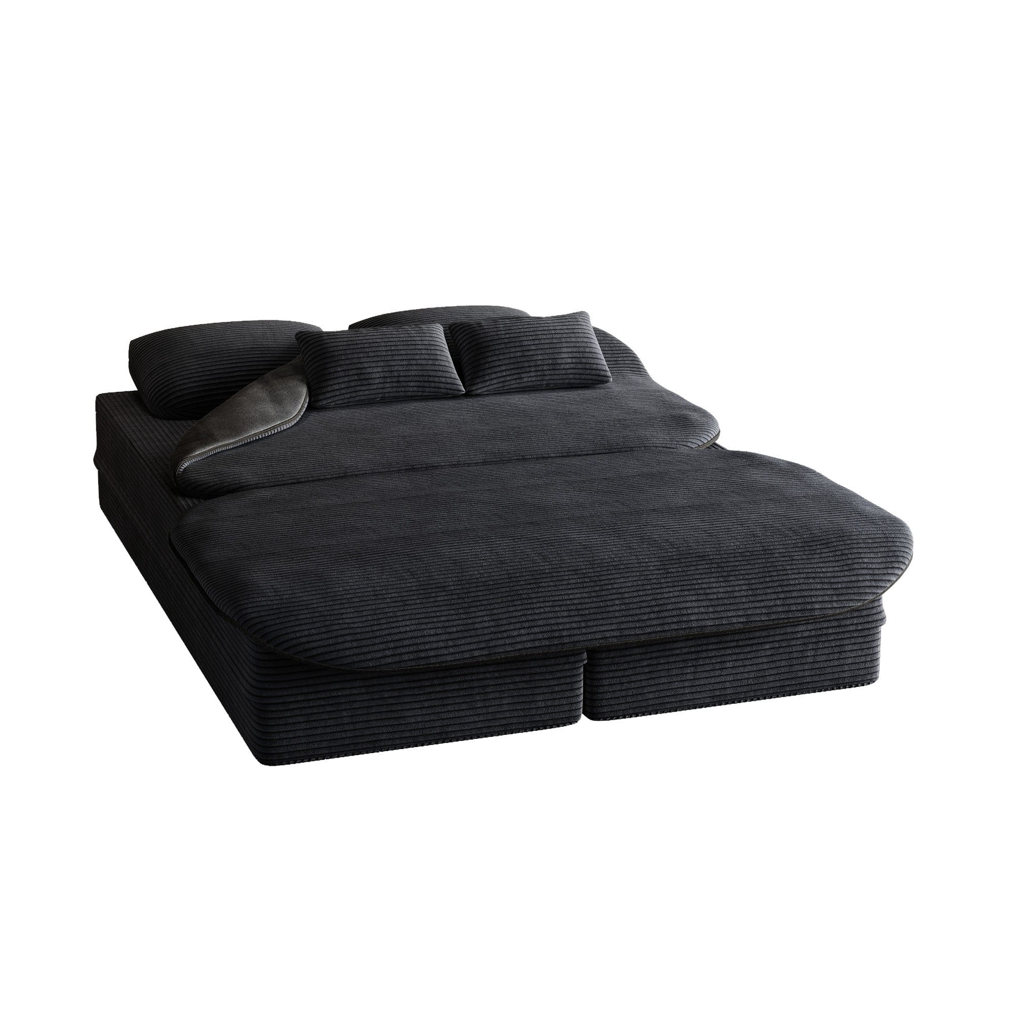 Sailvan 75" Convertible Sleeper Sofa, Corduroy Floor Couch to Full Bed with Blanket and 4 Pillows Black