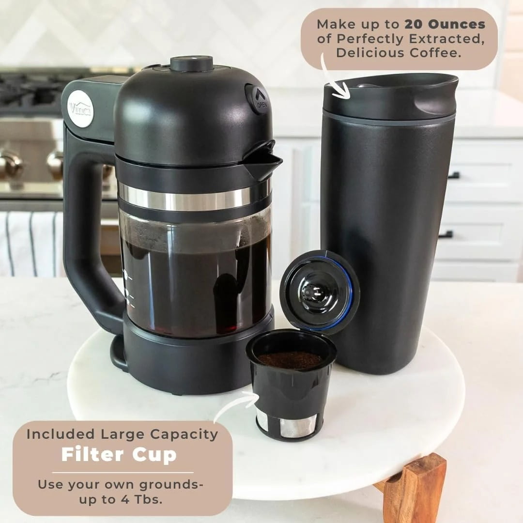 VINCI Micro Café Single-Serve Coffee Brewer | Compatible with Keurig K-Cups, K-Pods | Compact, Portable | Enclosed Brewing for Hotter Coffee | Large Capacity Reusable Filter Cup Included