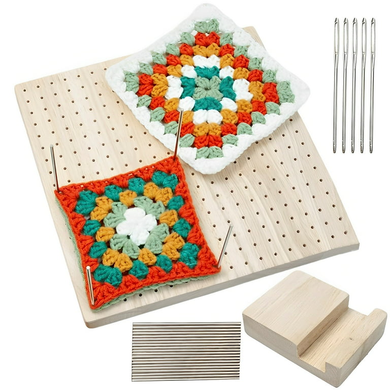 Ortarco 9.25 in Blocking Board for Crocheting with Pins, Wooden Crochet  Square Blocking Board Mat with 20 Pcs Steel Pins 5 Needles (9.25 in)