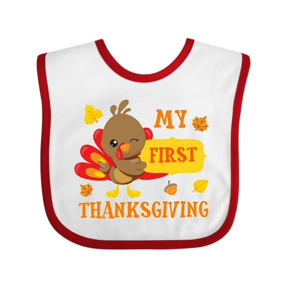 Inktastic My First Thanksgiving with Turkey and Leaves Boys or Girls Baby Bib