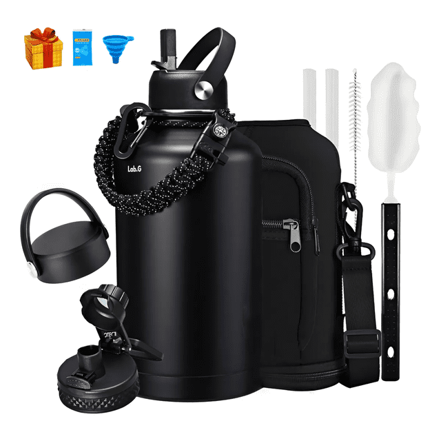 "2l Acero Inoxidable Botella De Agua Térmica Frío Deportiva Lab.G, Negro "