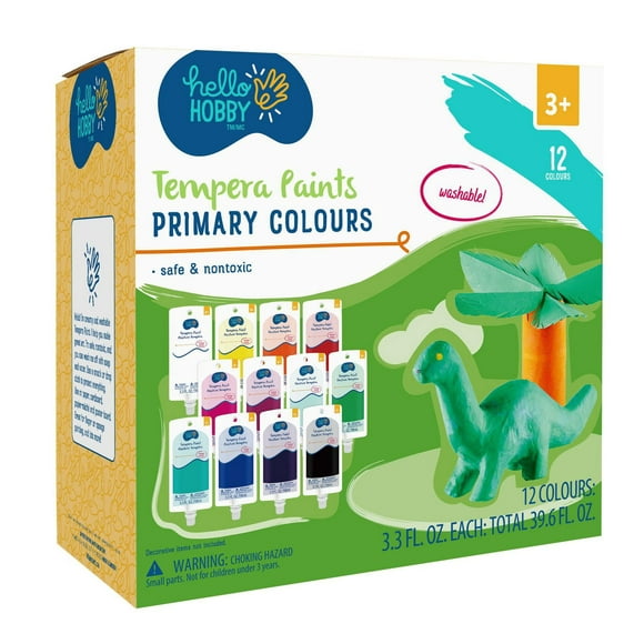 HELLO HOBBY TEMPERA PAINTS (PRIMARY COLOURS) 12 COLOURS: 3.3 FL.OZ. EACH: TOTAL 39.6 FL.OZ., 12 COLOURS: 3.3 FL.OZ.EACH: TOTAL 39.6 FL.OZ.