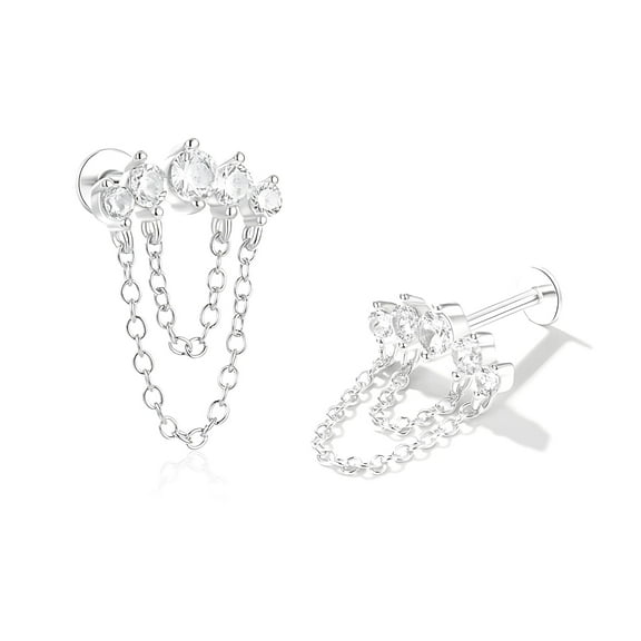 Crawler with Chains CZ Flat Back Earrings 16g Cartilage Helix Tragus Lobe Sterling Silver 1 pair by Ginger Lyne