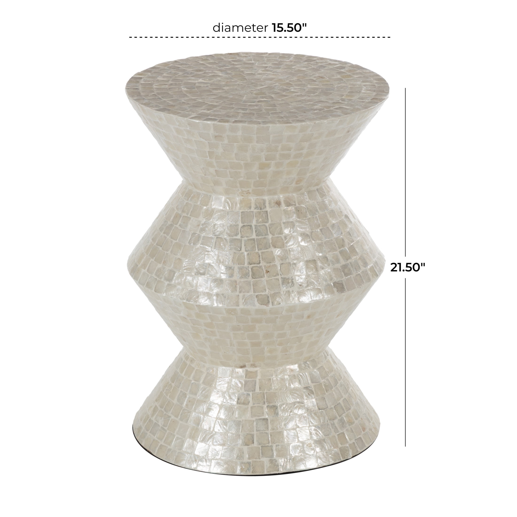 DecMode 16" x 22" Cream Capiz Shell Mosaic Inlay Accent Table, 1-Piece