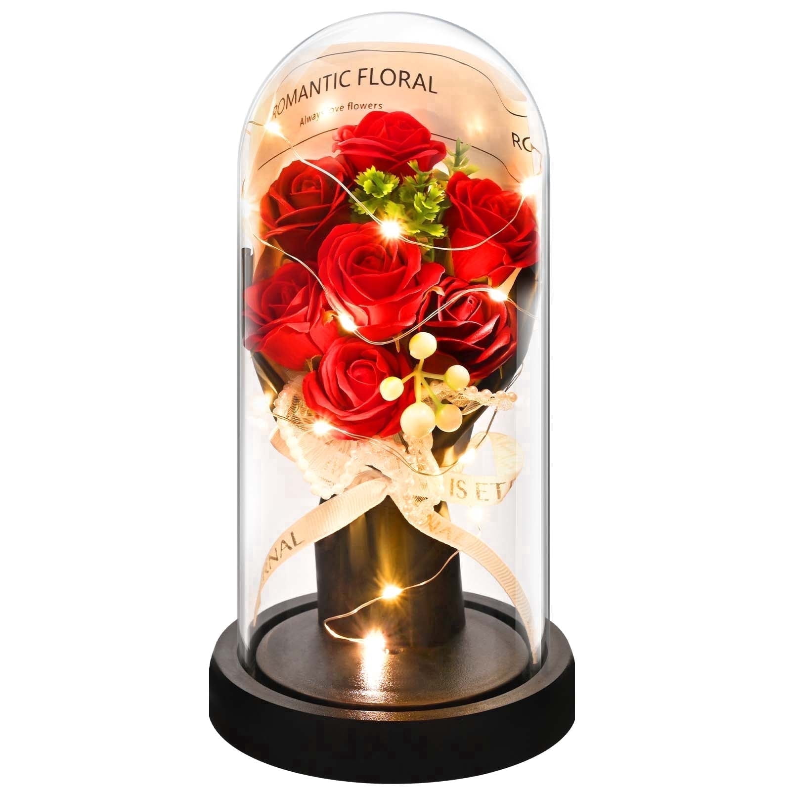 Lyacmy Preserved Flowers Bouquet Mothers Day Gifts for Mom,Red 7 Eternal Rose Forever Flower for Mother's Day Gift for Her Grandma