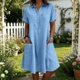 thumbnail image 2 of Bxsruta Womens Casual Shirt Dress Short Sleeve Collared Pockets Sundress, 2 of 6