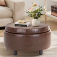 thumbnail image 2 of Malol Leather Round Storage Ottoman with Storage and Reversible Tray, Multi-Functional Footrest, Sturdy & Stylish Small Coffee Table, Brown, 2 of 14