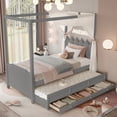 thumbnail image 2 of Twin Size Canopy Bed with Trundle and Drawers, Upholstery Princess Platform Bed with Headboard and Wood Slat Support for Kids and Teens, Gray, 2 of 9