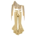 thumbnail image 4 of SiiRoh Girls Jazz Tango Disco Dance Outfit Oblique Shoulder Tassel Sequin Crop Top and Metallic Flare Pants Set Gold 8, 4 of 6