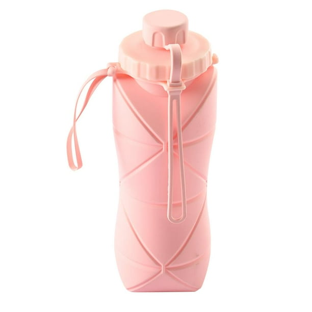 Botella de agua plegable 600ml anticaída viaje camping ciclismo rosa