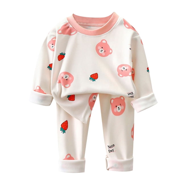 Odeerbi 0-13 Años Pijamas de Algodón Para Niños Y Niñas Con Camisetas de Manga Larga Estampadas Pantalones Pijama de Dos Piezas Acondicionador de Ropa Para Dormir