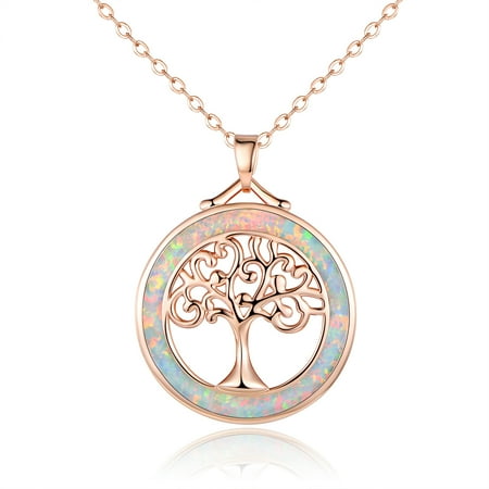 - Rose Gold Plated Fire Opal Tree Of Life Pendant Necklace