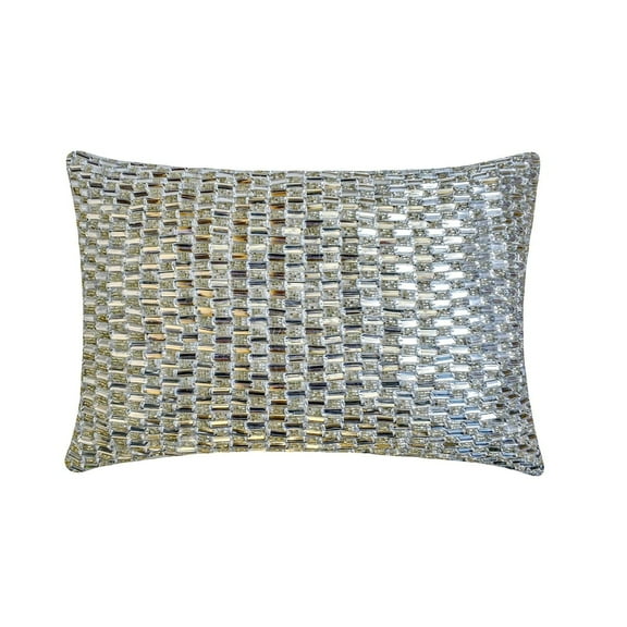 The HomeCentric Decorative Oblong Pillow Cover Silver & Clear, 12"x16" (30x40 cm) Art Silk Sparkling Crystals, Rhinestones, Embroidery, Handmade Cushion Covers Geometric Modern - Diamond Radiance