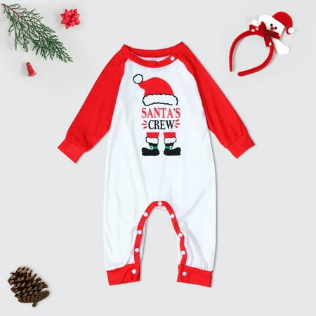 

NEGJ Matching Family Pajamas Sets Christmas Santa’s Crew Letter Print Top And Plaid Pants Sleepwear For Baby