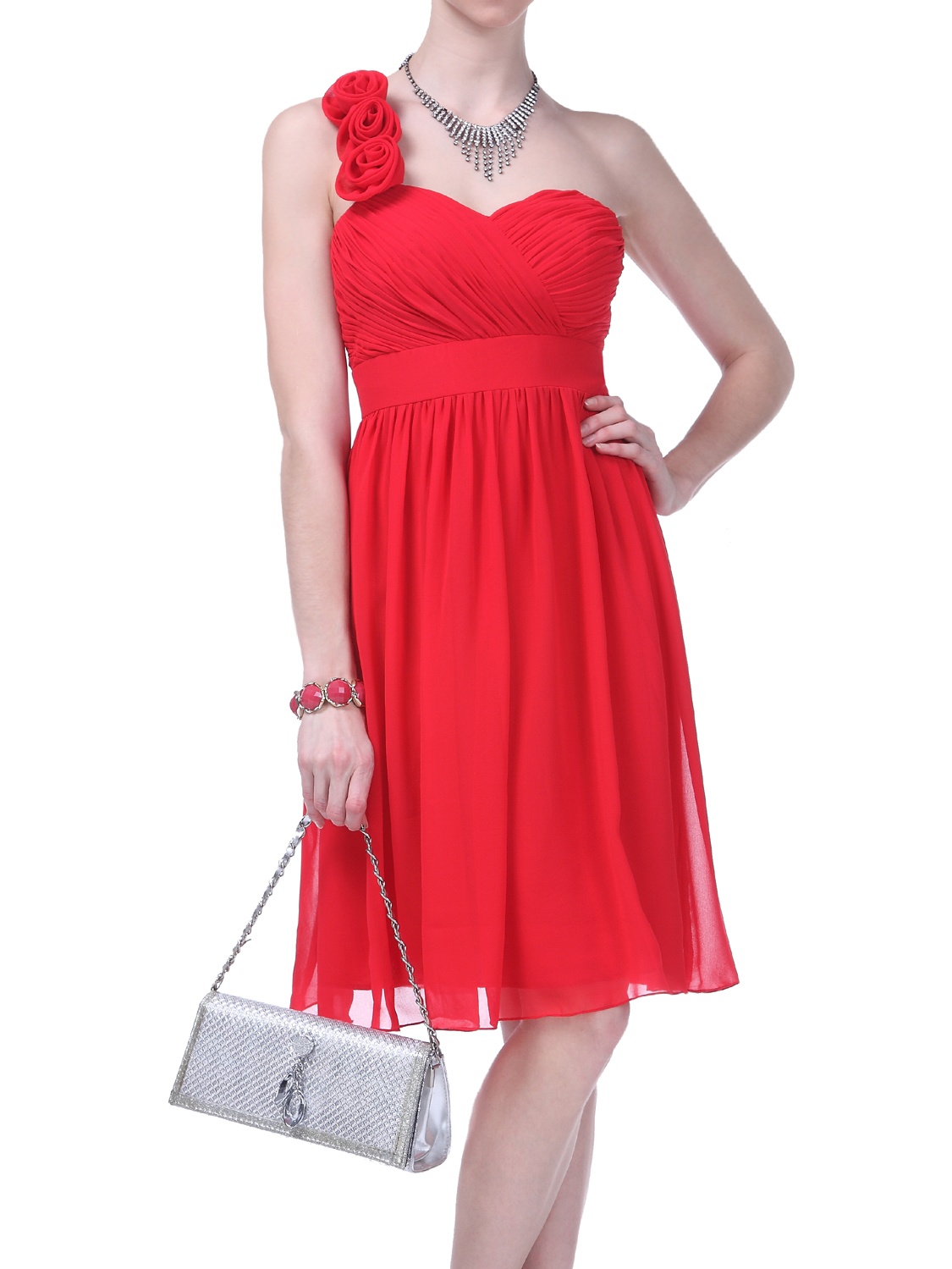 Faship Womens One Shoulder Short Formal Dress Red 8,Red