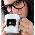 thumbnail image 2 of 3dRose, His - part of his and hers set for romantic couples - black and white retro vintage label for him, 15oz Two-Tone Blue Mug, 2 of 7