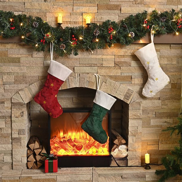 Calcetín Navideño Verde de Poliéster para Decoración y Almacenamiento, 38 X 28 Cm | Calcetines Navideños para Decorar La Repisa de La Chimenea o El Árbol | 82 G