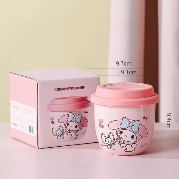 Sanrio Characters Ceramic Coffee Mug with Lid,Reusable Travel Mug ,Cute Drinkware for Coffee,Tea and Milk,10.5 oz